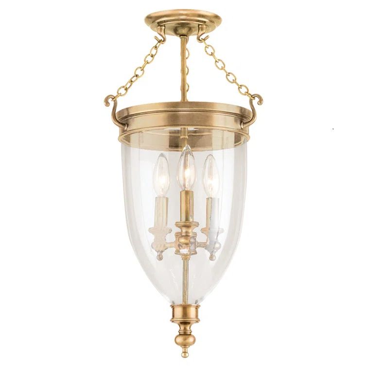 Elegant Aged Brass 3-Light Semi Flush Mount with Clear Glass Shade