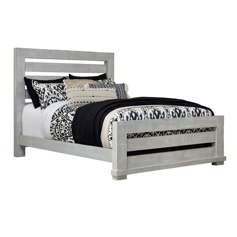Transitional Chalk Gray King Panel Bed with Pine Frame