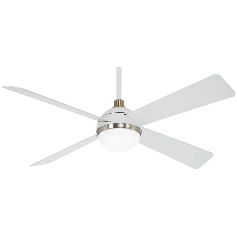 54" Flat White and Brushed Nickel Ceiling Fan with LED Light and Remote