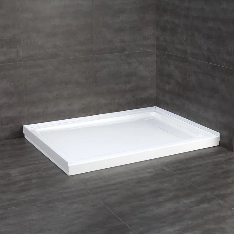 White Acrylic 48x32 Rectangular Shower Base with Hidden Drain