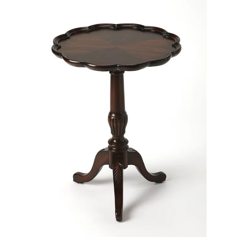 Elegant Round Cherry Wood Pedestal Table with Scalloped Edge