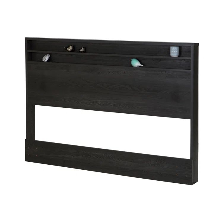 Full Gray Oak Wood Headboard with Shelves