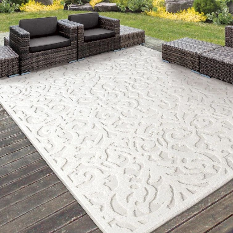Natural Off-White Synthetic Rectangular Indoor/Outdoor Rug