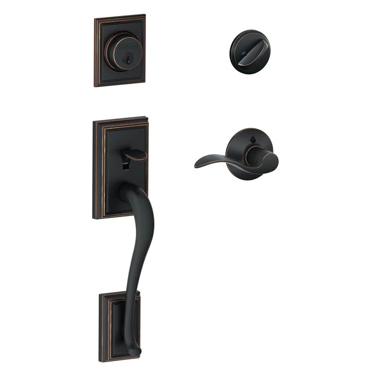 Matte Black Single Cylinder Handleset with Lever and Deadbolt