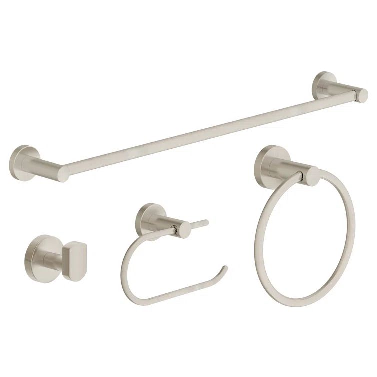 Satin Nickel 4-Piece Wall-Mounted Bathroom Hardware Set