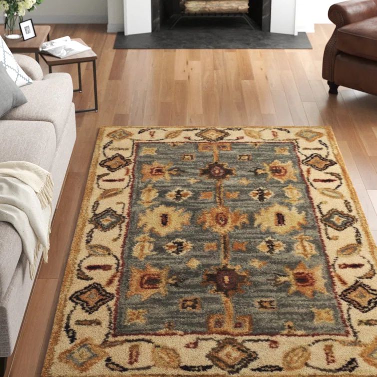 Handmade Elegance Blue Wool Rectangular Tufted Area Rug