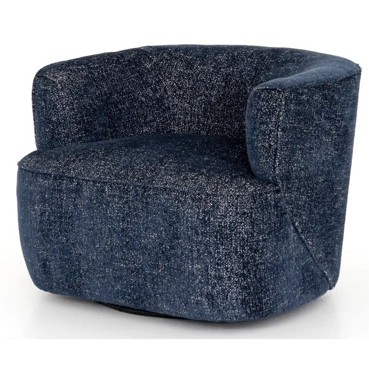 Comal Azure Leather-Wrapped Modern Swivel Barrel Chair
