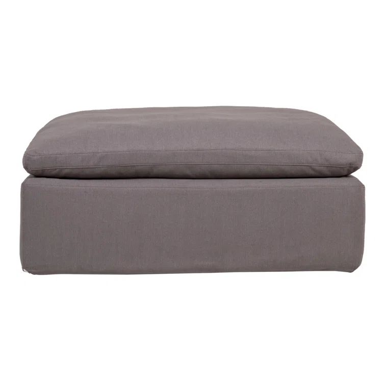 Light Gray Velvet Square Ottoman with Solid Wood Frame