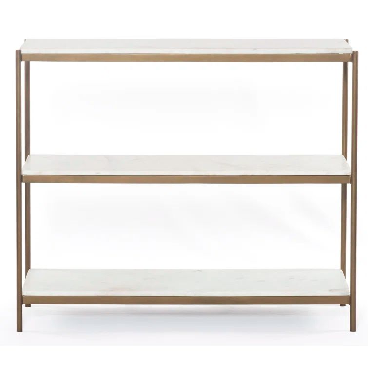 Felix Antique Brass and White Marble Console Table with Storage