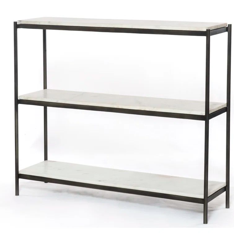 Felix 36'' Hammered Gray Metal and White Marble Console Table