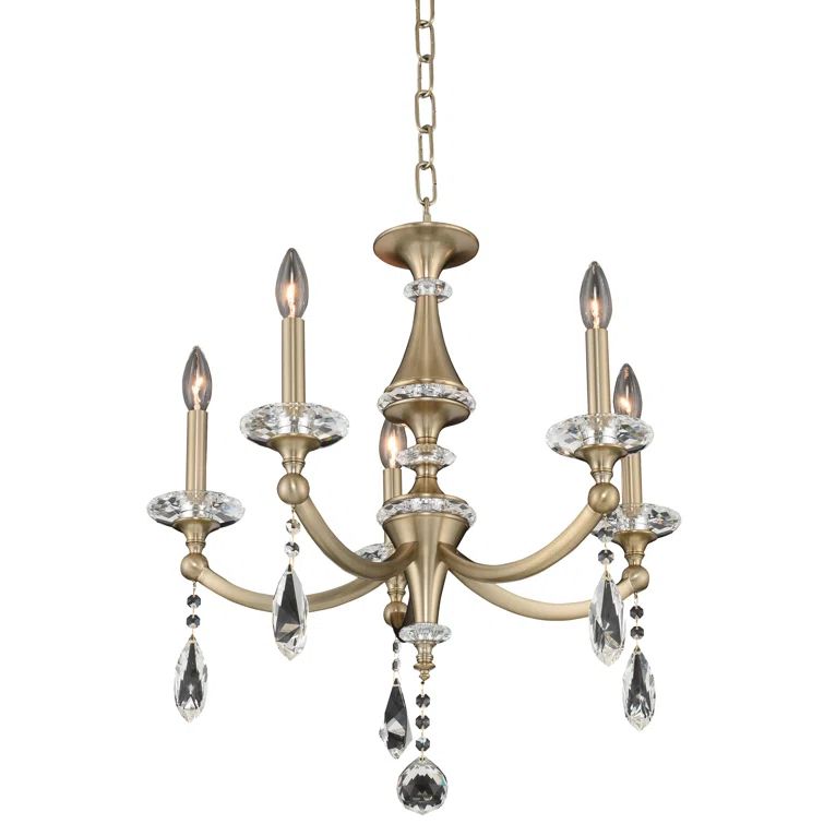 Matte Brushed Champagne Gold Crystal Candle Chandelier