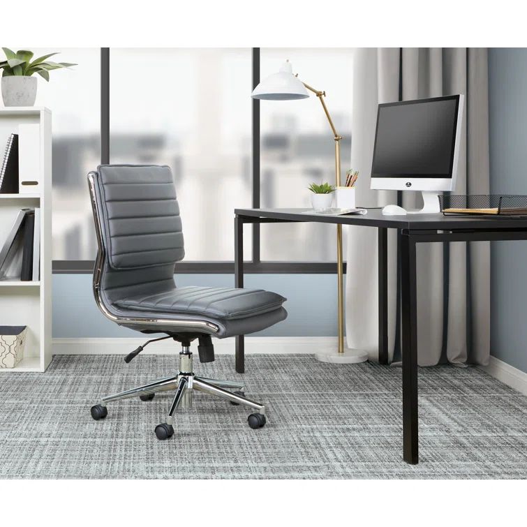Charcoal Bonded Leather Armless Swivel Office Chair with Metal Base