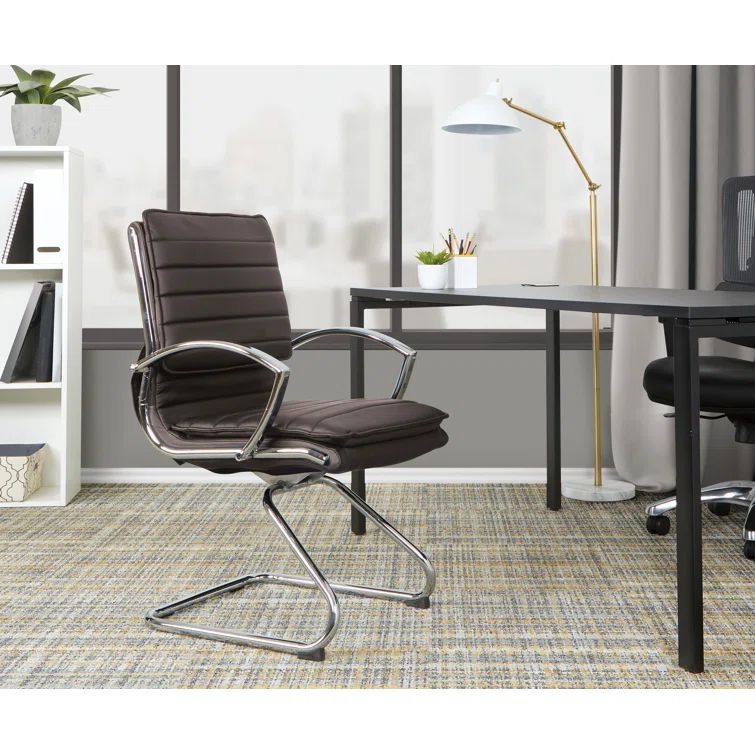 Espresso Faux Leather Conference Chair with Chrome Base