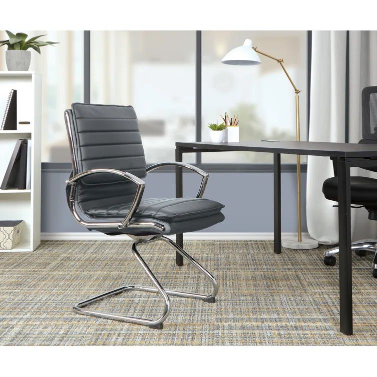 Charcoal Faux Leather Office Chair with Chrome Metal Base
