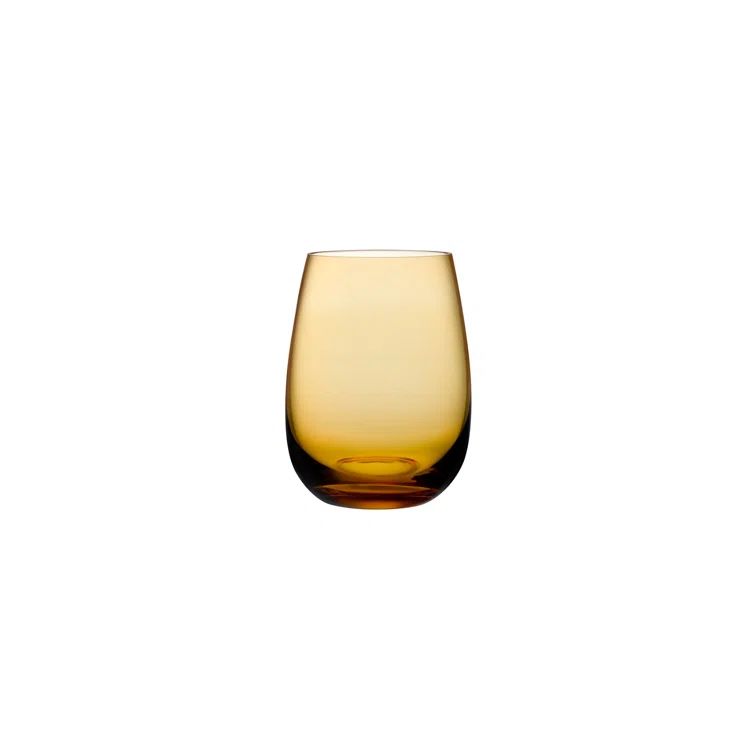 Amber Crystal Drinking Glass Set with Modern Raindrop Profile