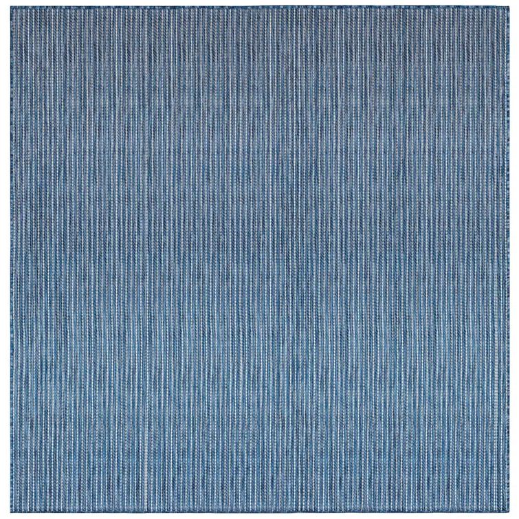 Navy Stripe Flat Woven Synthetic Square Indoor/Outdoor Rug