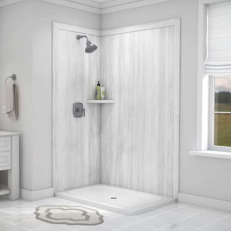 Silver Strata 48" x 36" x 80" Corner Shower Surround with Shelf