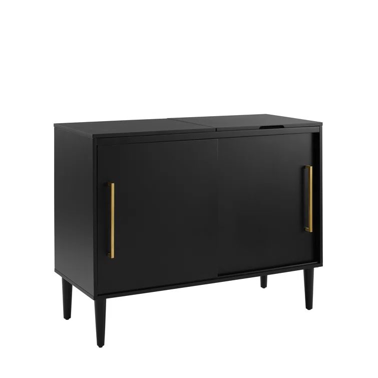 Everett Matte Black Mid-Century Modern Media Console with Storage
