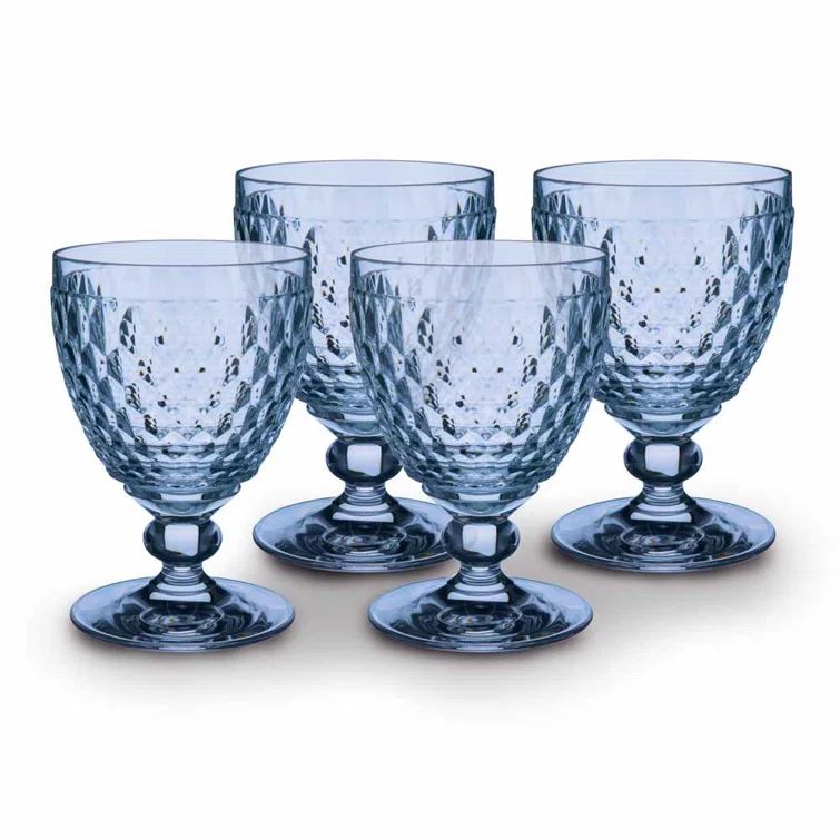 Boston Blue Faceted Crystal Goblet Set of 4