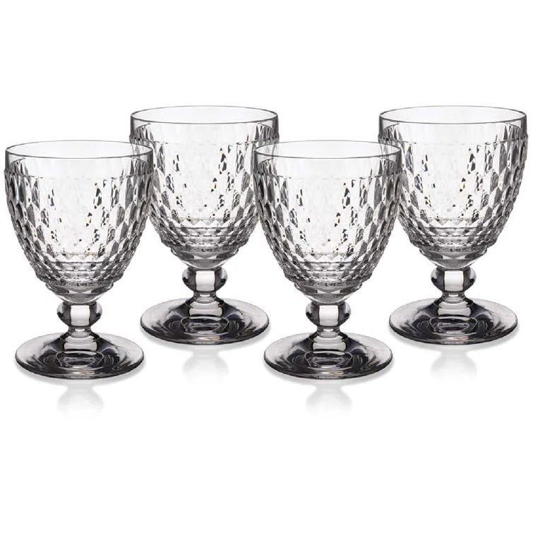 Boston Clear Crystal Goblet Set with Honeycomb Pattern