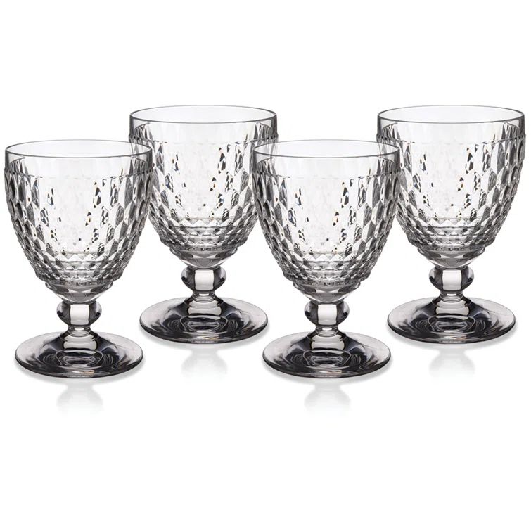 Boston Clear Crystal Goblet Set with Textured Design, 11 oz.