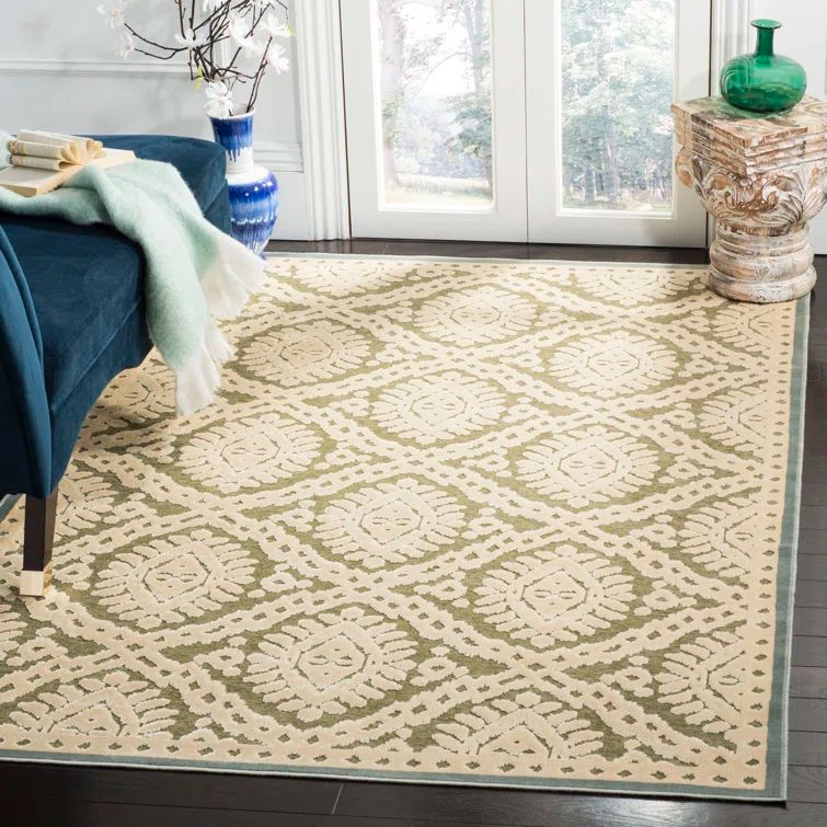 Hand-Tufted Dill Green and Beige Wool Rectangular Rug
