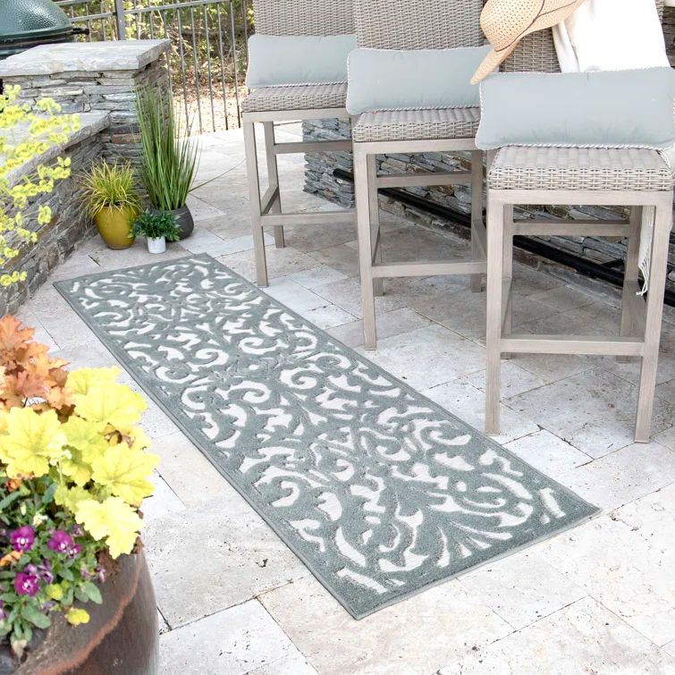 Harbor Blue and Gray High Low Synthetic Runner Rug