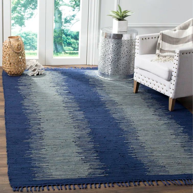 Montauk Navy Blue Handwoven Wool Cotton Area Rug 8' x 10'