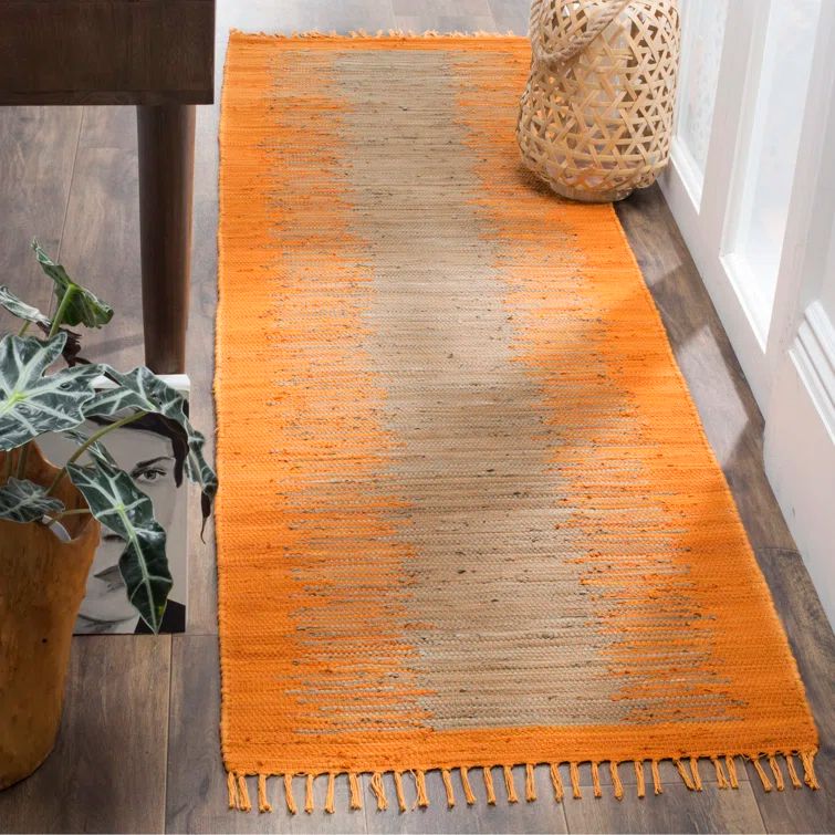 Coastal Charm Hand-Woven Orange Cotton & Wool Runner Rug - 2'3" X 7'