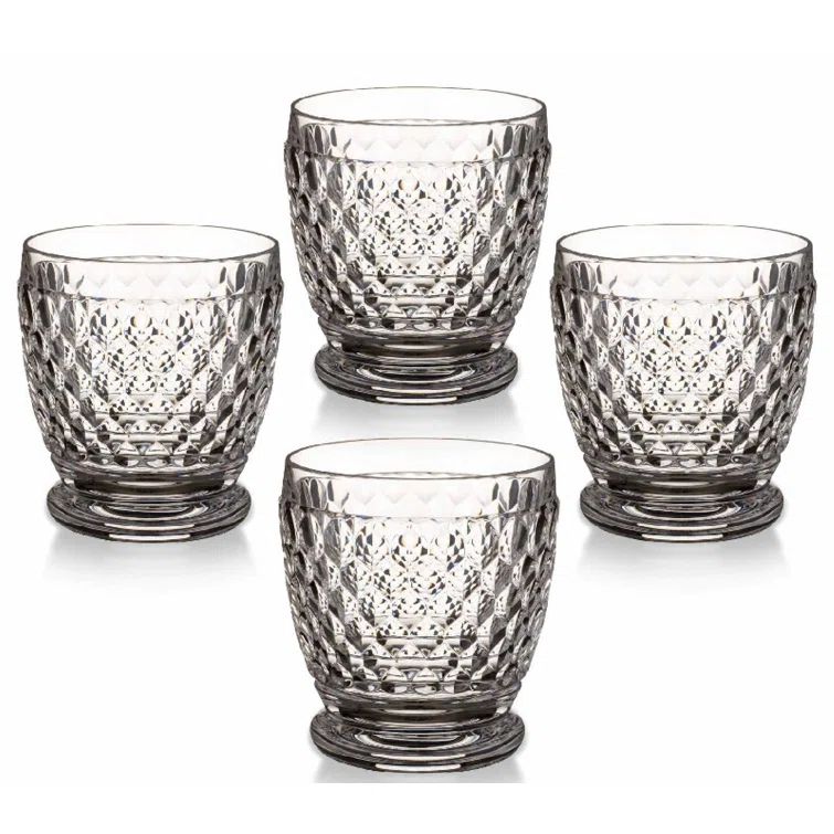 Clear Faceted Crystal Glass Tumbler Set, 7 oz, Dishwasher Safe
