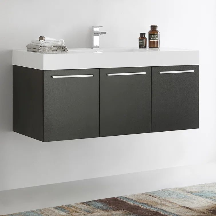 Vista 47" Black Wall-Mounted Vanity with Integrated Sink