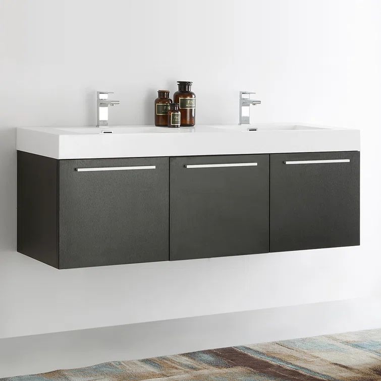 Fresca 59" Black Double Basin Wall-Mounted Modern Vanity