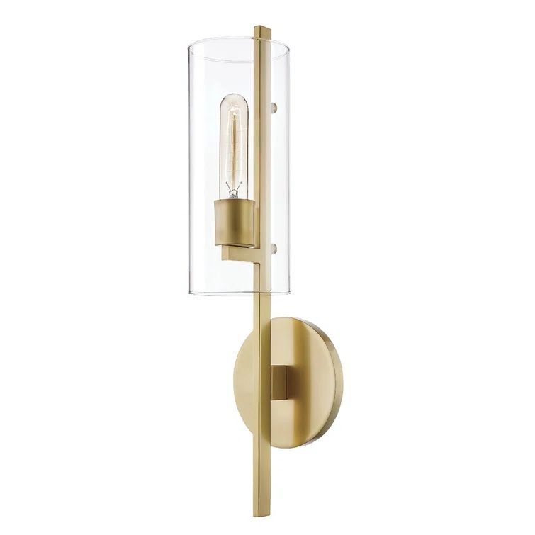 Aged Brass Dimmable Plug-In Electric Wall Sconce with Clear Glass Shade