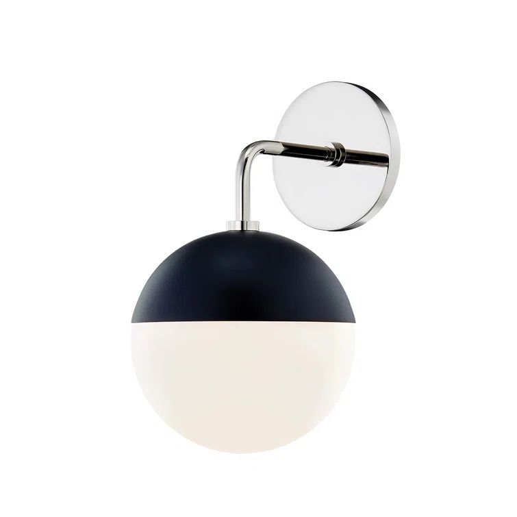 Polished Nickel and Black Opal Glass Wall Sconce