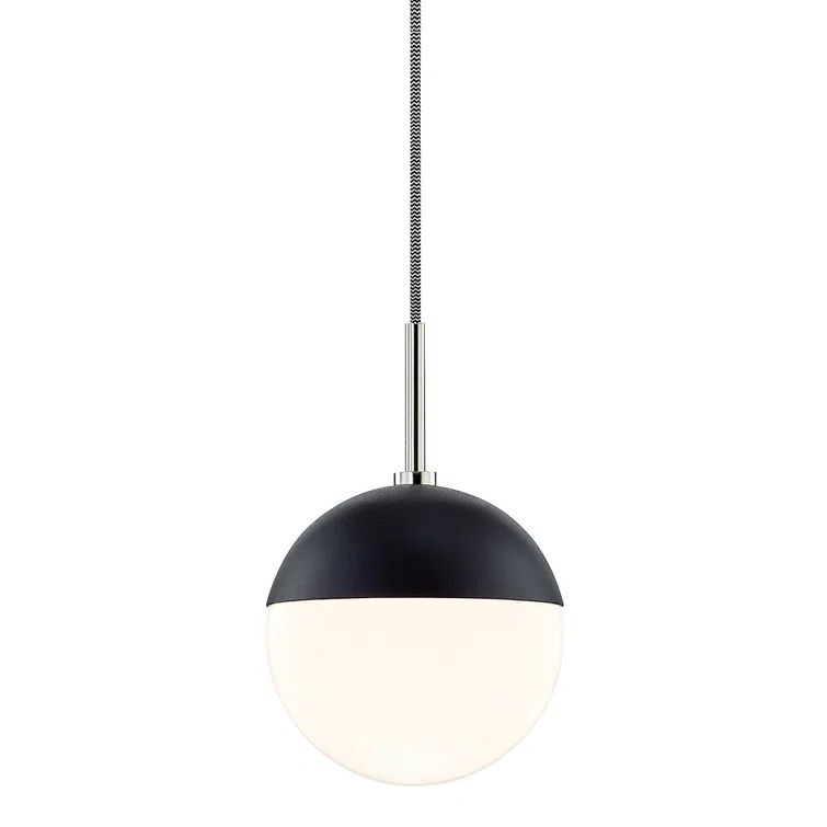 Renee Polished Nickel 1-Light Globe Pendant with Opal Glass Shade