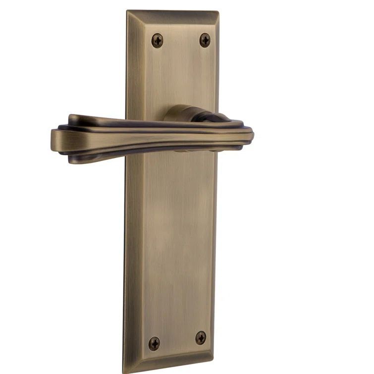 Antique Brass Single Dummy Door Plate with Fleur Lever