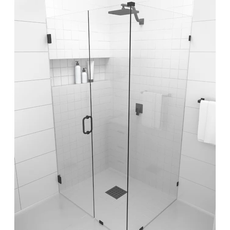 Matte Black Frameless Glass Shower Enclosure with Brass Fittings