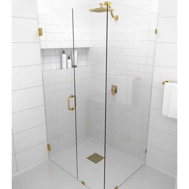 78'' Frameless Clear Glass Shower Door with Polished Brass Finish