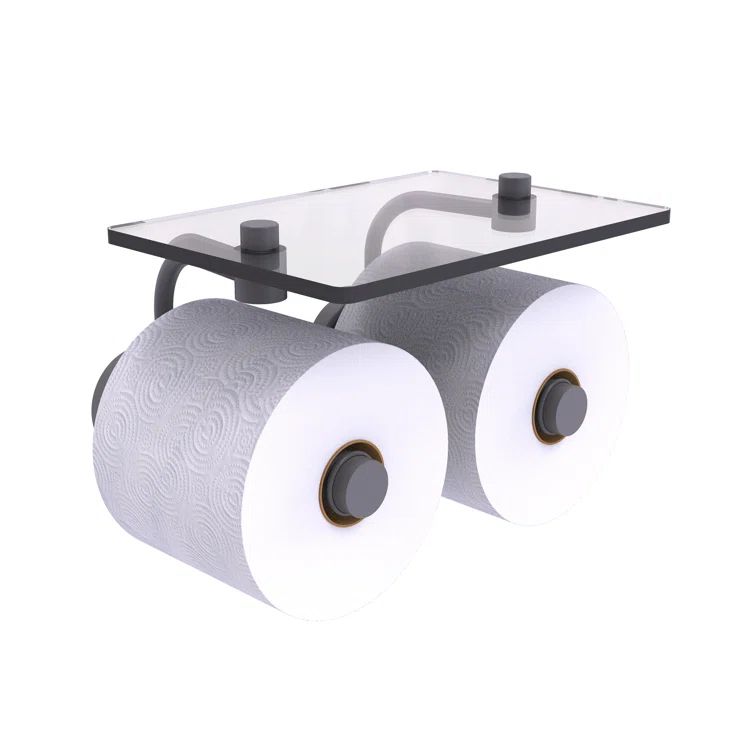Matte Gray Brass Toilet Paper Holder with Glass Shelf