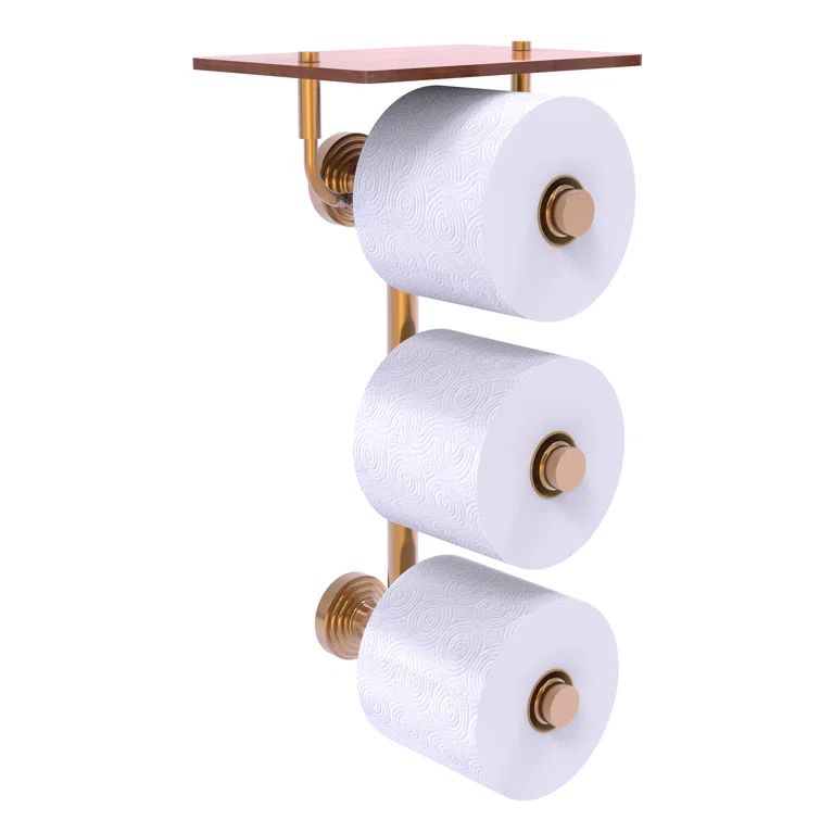 Brushed Bronze Wall Mounted Toilet Paper Holder with Hardwood Shelf