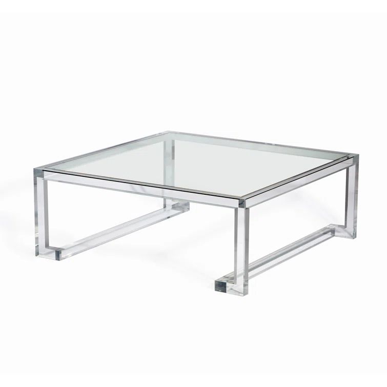 Ava 48" Square Clear Acrylic and Glass Coffee Table