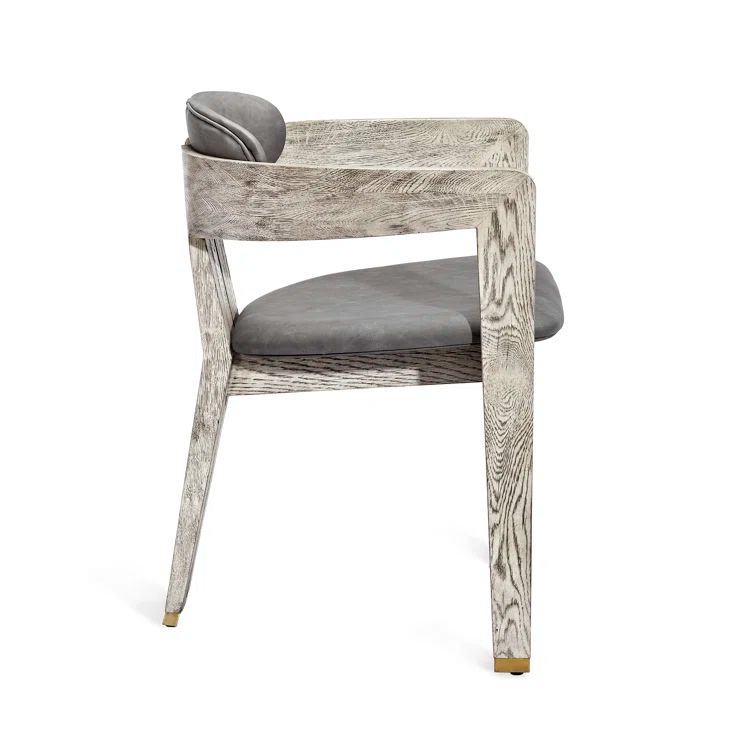 Light Grey Faux Leather Upholstered Arm Chair with Wood Frame
