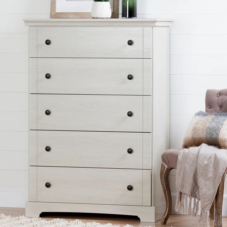 Winter Oak Cottage 5-Drawer Dresser with Metal Knobs
