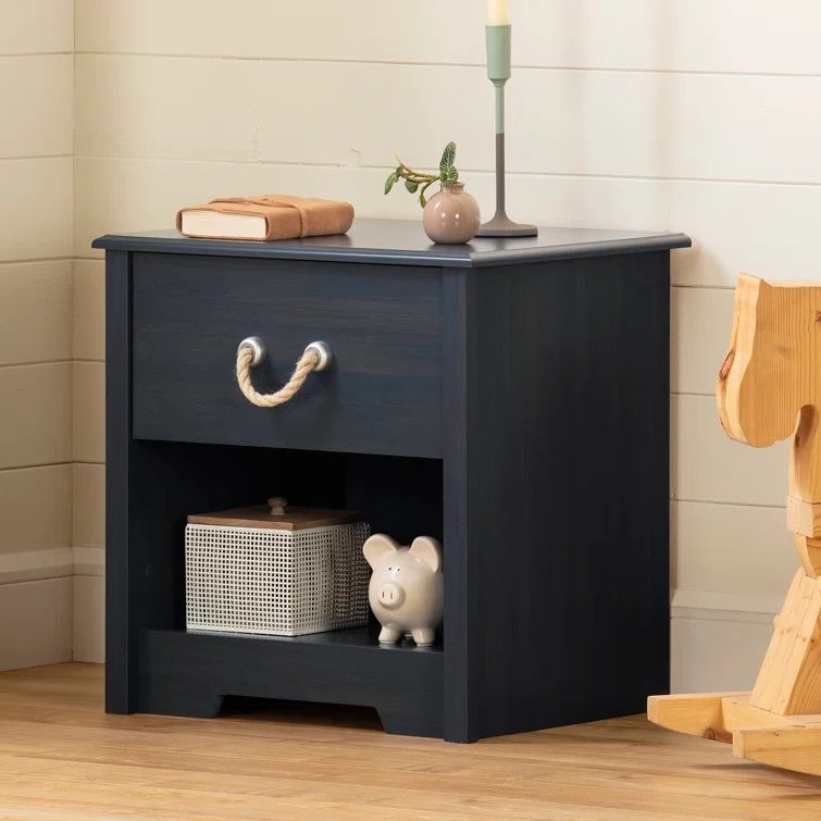 Navali Coastal Blueberry 1-Drawer Nightstand with Rope Handle