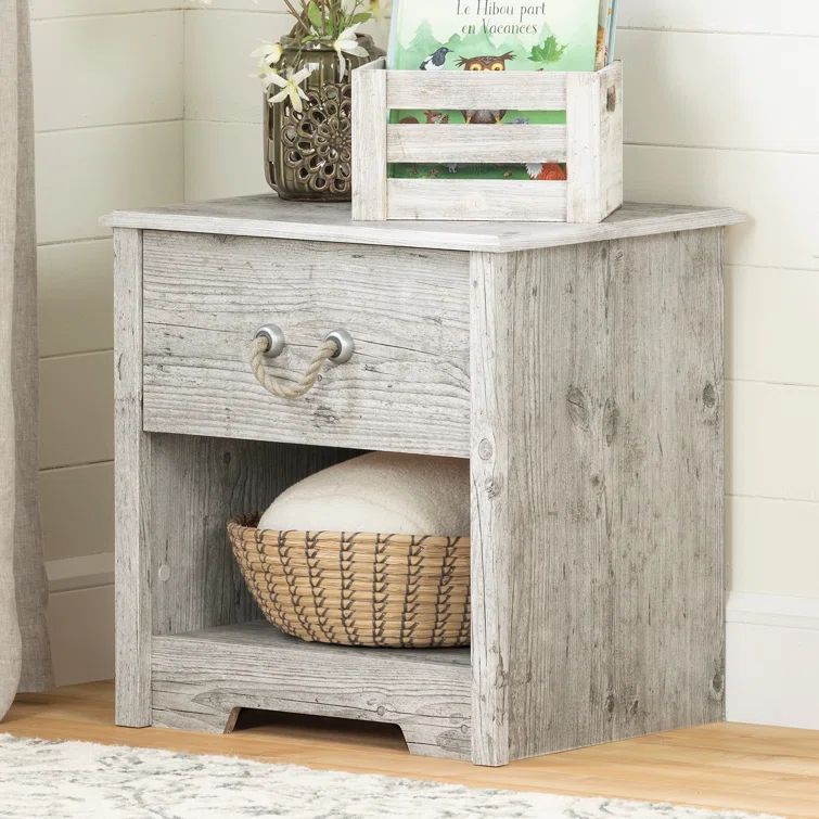 Navali Seaside Pine Coastal 1-Drawer Nightstand