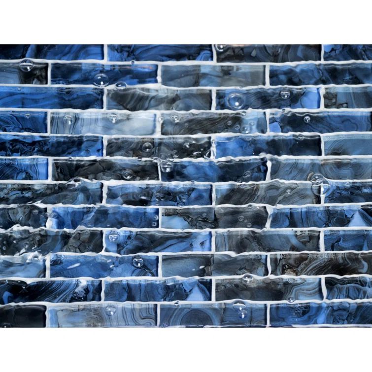 Blue and Gray Polished Glass Mosaic Wall Tile