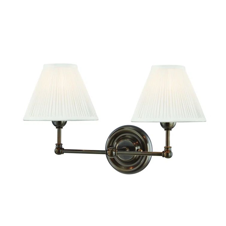 Distressed Bronze Plug-In Sconce with Off-White Silk Shade