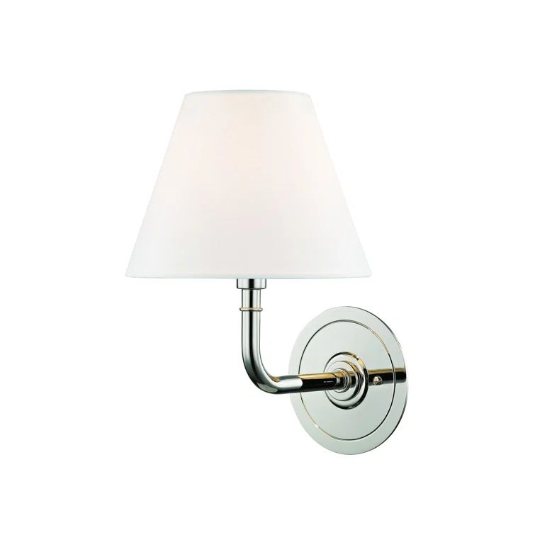Polished Nickel Wall Sconce with Off-White Linen Shade
