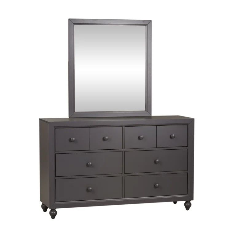 Cottage View Dark Gray Twin Panel Bed with Dresser and Mirror
