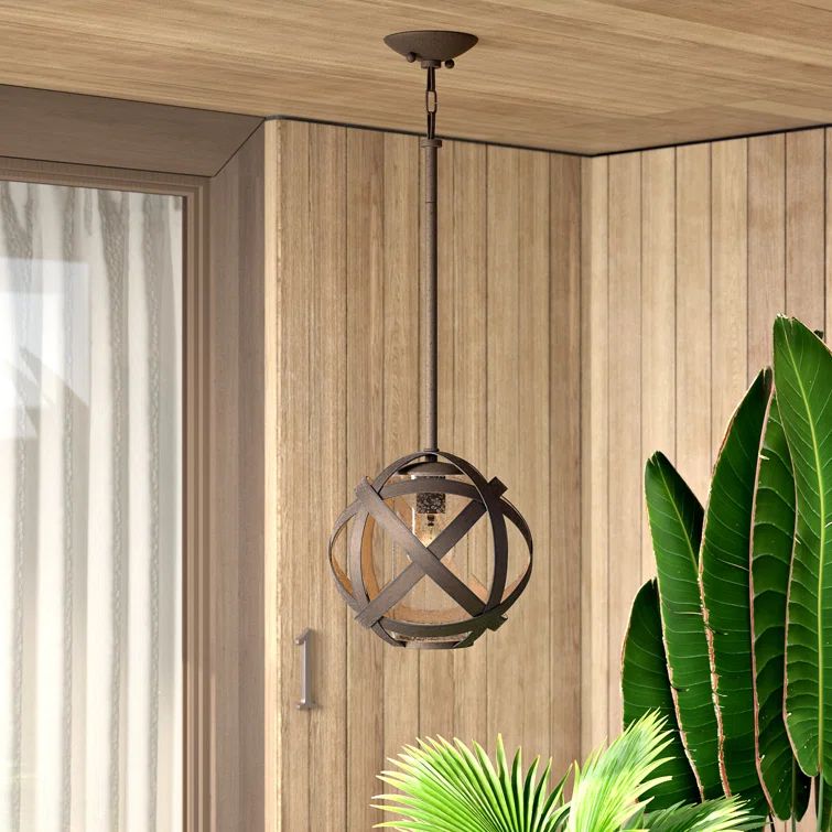 Carson Vintage Iron Globe Outdoor Pendant with Clear Seedy Glass